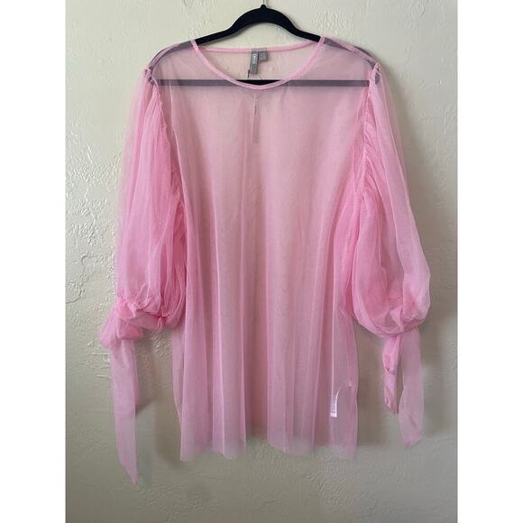 NWT ASOS Curve Sheer Hyper Feminine Mesh Top Puff Bow Sleeve Festival Rave Girly - Picture 3 of 8
